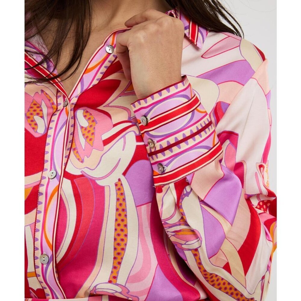 NWT ESQUALO Solara Colorful Print Satin Blouse - Picture 8 of 8